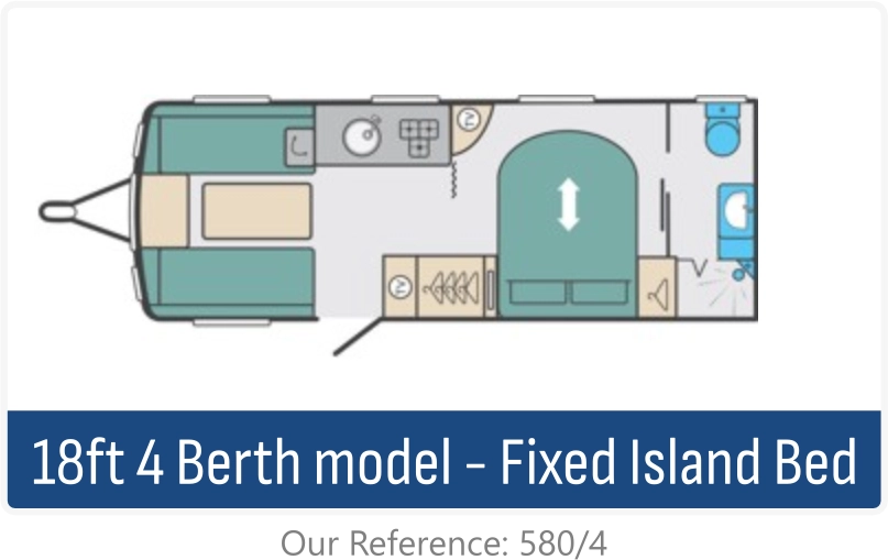 18ft 4 berth touring caravan with fixed island bed floorplan