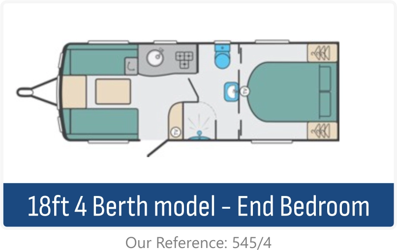 18ft 4 berth touring caravan with end bedroom floorplan